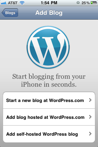 Add Blog Screen WordPress Mobile App