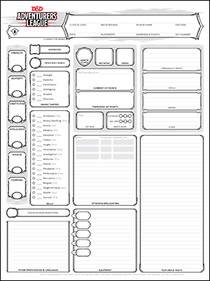 Character creation sheet