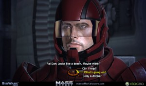 Commander Shepard and the dialouge wheel featured in the Mass Effect games.