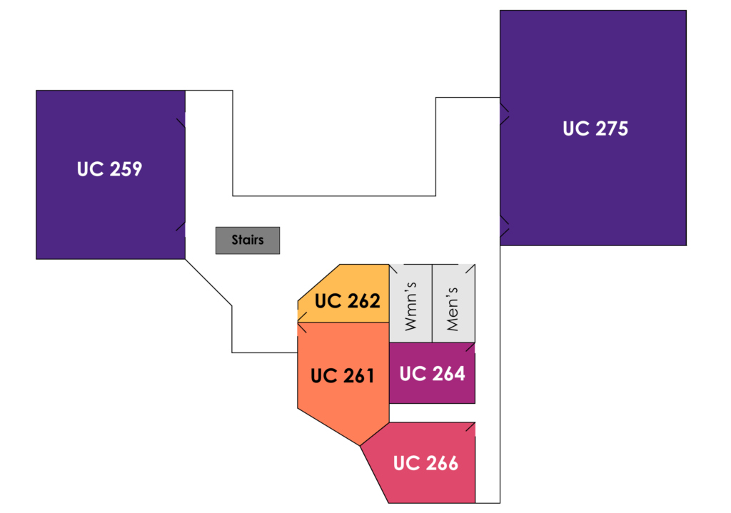 A map of the University Center, showing the locations of the rooms that the conference will be held in.
