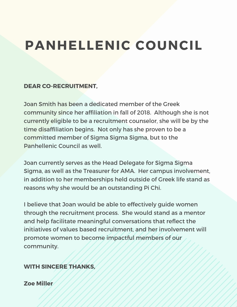 Writing A Letter of Recommendation – Panhellenic 25 Professional